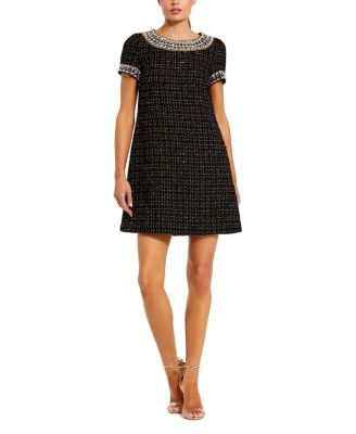  Short Sleeve Embellished Boucle Mini Dress