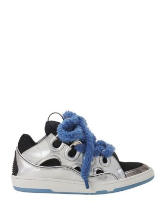  Men's Curb Metallic Leather Sneakers With Mesh Laces