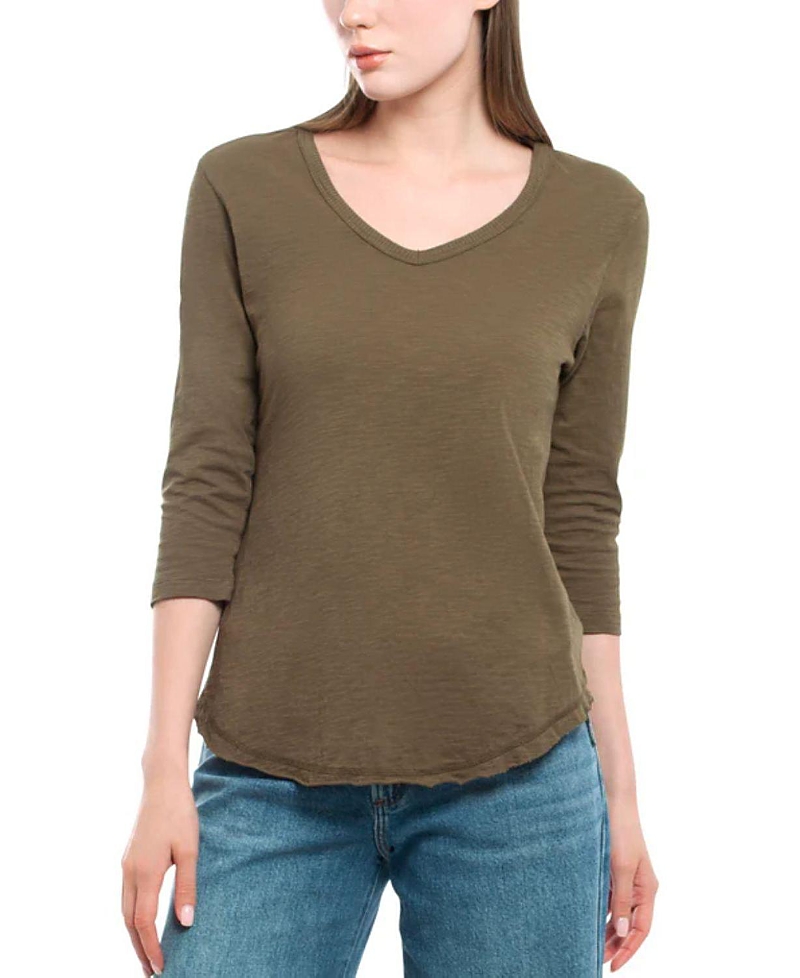 Wilt Clothing 3/4 Sleeve Raw Hem Shirttail Tee In Green