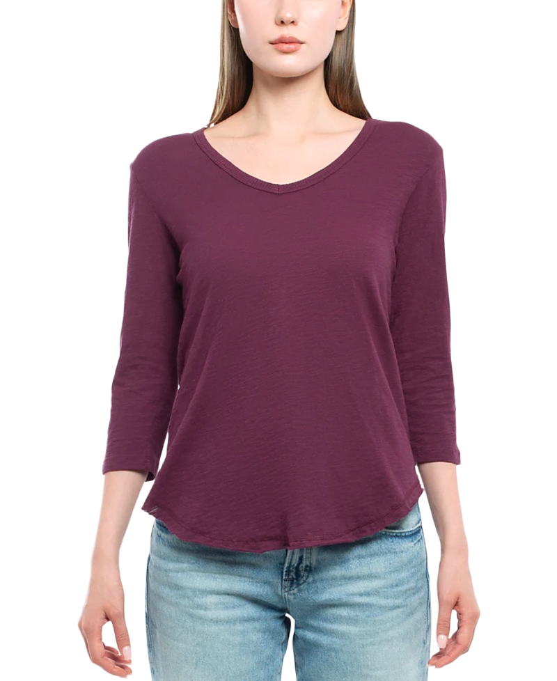 Wilt Clothing 3/4 Sleeve Raw Hem Shirttail Tee In Burgundy