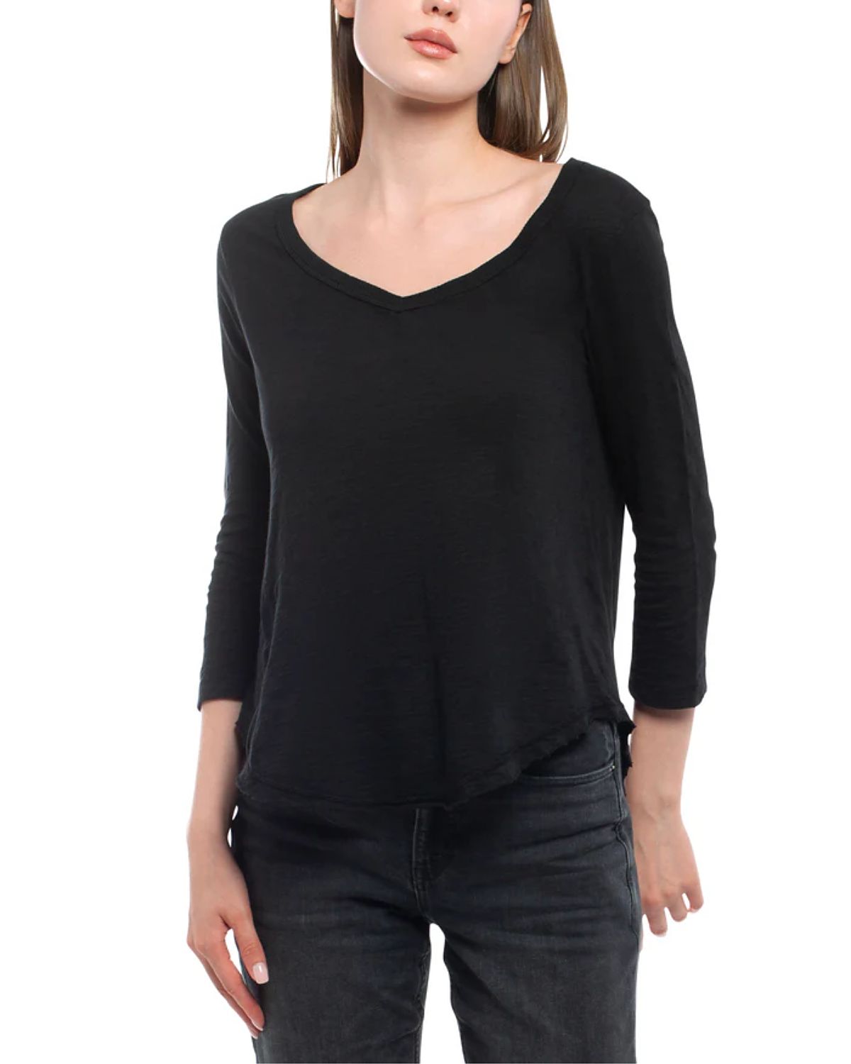 Wilt Clothing 3/4 Sleeve Raw Hem Shirttail Tee