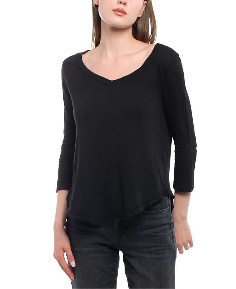 Wilt Clothing 3/4 Sleeve Raw Hem Shirttail Tee In Black