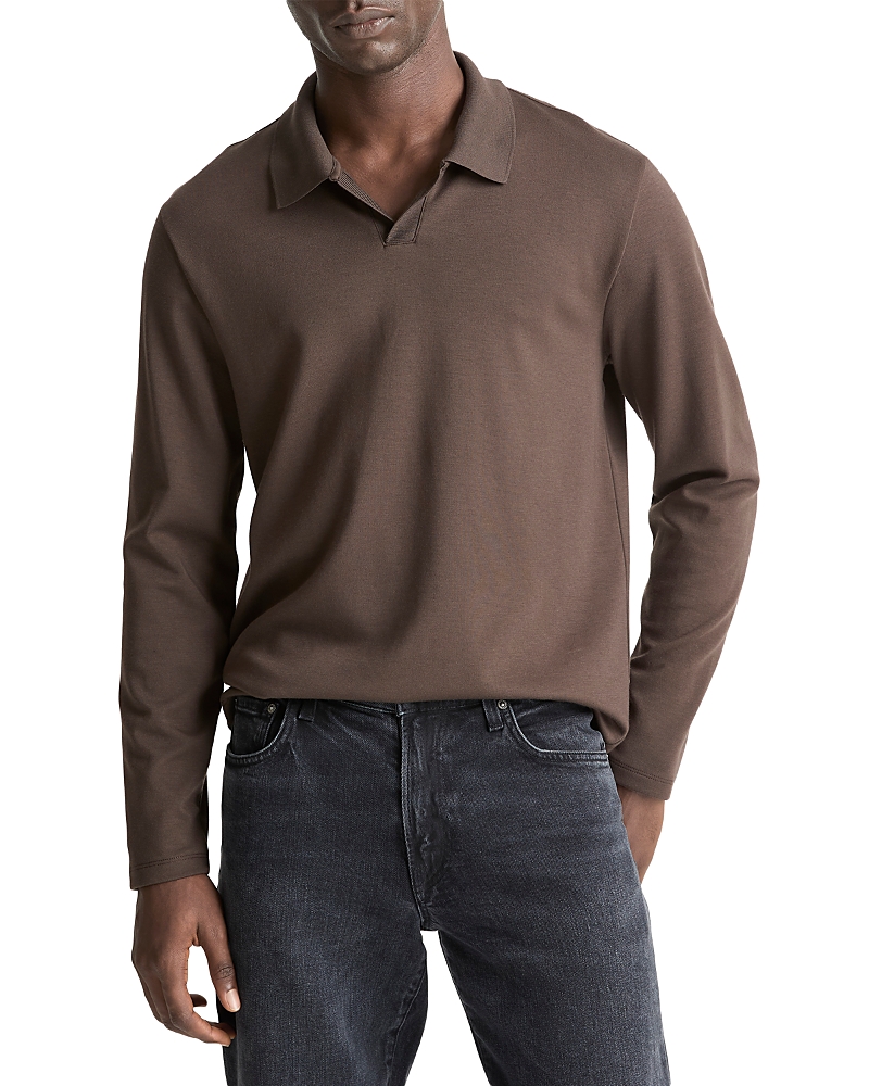 Vince Milano Stitch Johnny Collar Long Sleeve Polo In Brown