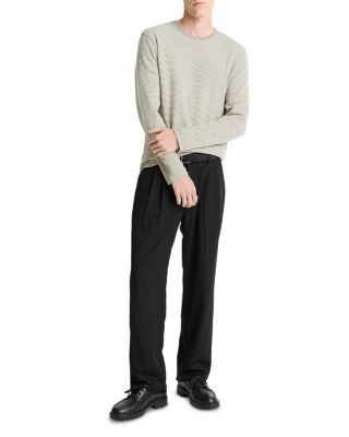 Striped Double Knit Long Sleeved Crewneck Tee