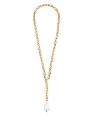 Baublebar Teagan Faux Pearl Lariat Necklace In Gold