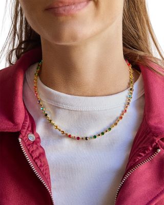 Multicolor Bezel Tennis Necklace, 17"