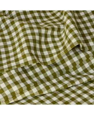 Gingham Linen Flat Sheet, Full Flat