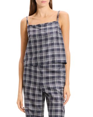 Bind Strap Plaid Silk Top