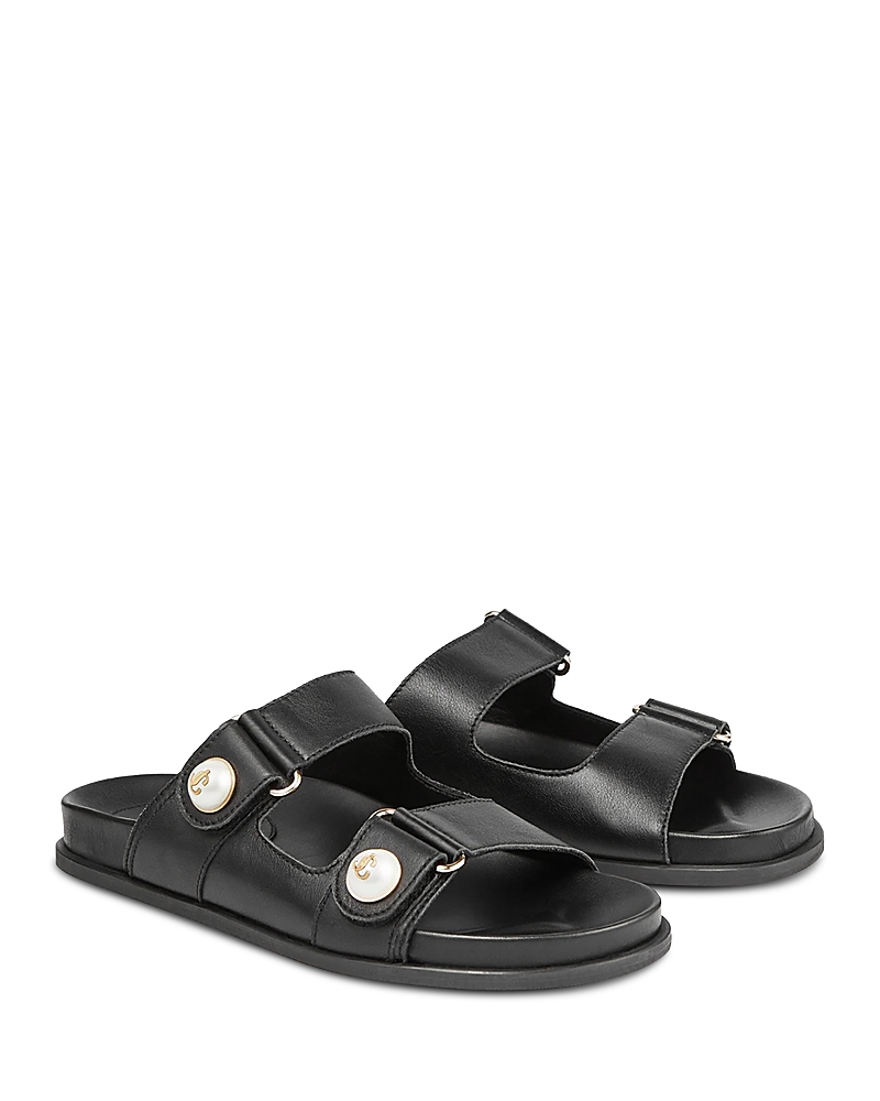 Jimmy Choo Double Strap Embellished Buttons Sandals In Black