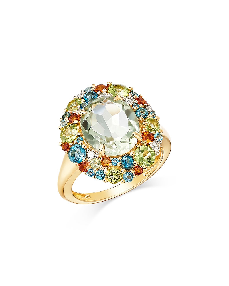 Bloomingdale's Fine Collection Prasiolite, Multi Gemstone & Diamond Halo Ring In 14k Yellow Gold In Gold