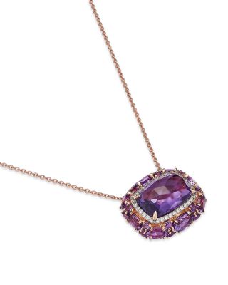 Amethyst & Diamond Halo Pendant Necklace in 14K Rose Gold, 18"