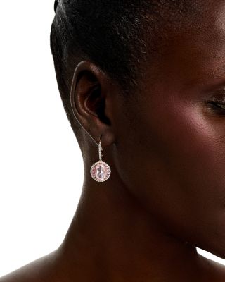 Rose Quartz, Pink Sapphire &amp; Diamond Halo Drop Earrings in 14K Rose Gold