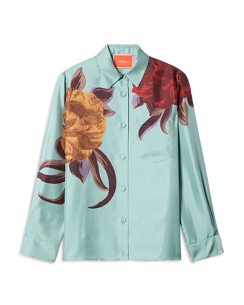 La Doublej Boy Printed Silk-twill Shirt In Blue