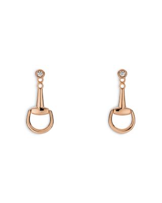 18K Rose Gold Horsebit Diamond Accent Front to Back Earrings