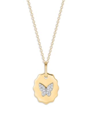 14K Yellow Gold Diamond Butterfly Medallion Necklace, 0.09 tcw