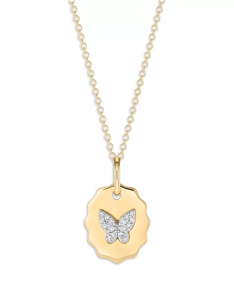Phillips House 14K Yellow Gold Diamond Butterfly Medallion Necklace, 0.09 tcw