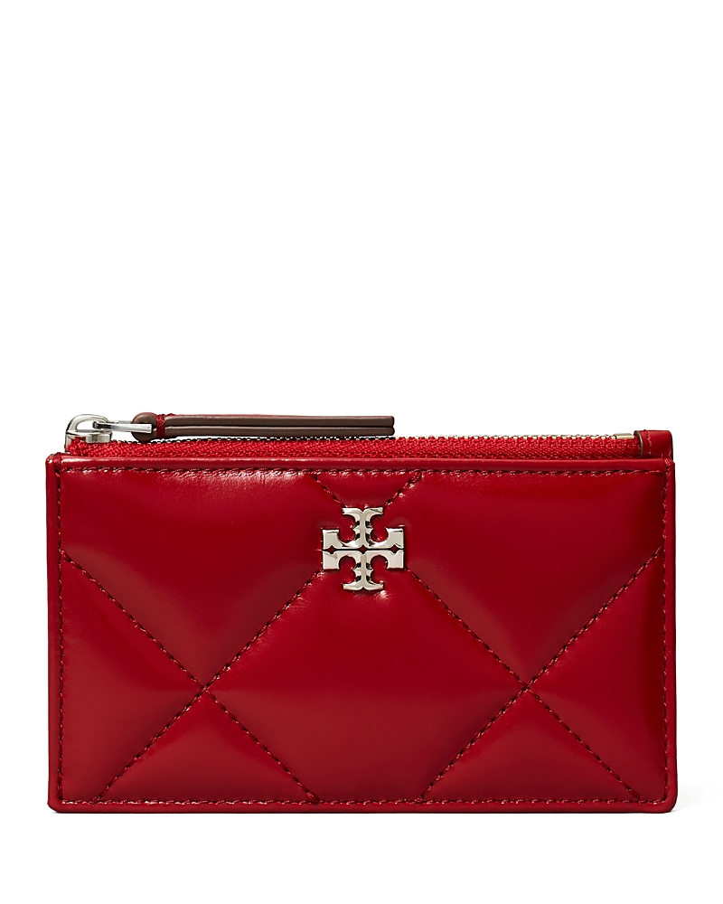 Tory Burch Kira Diamond Quilted Leather Zip Card Case In Red
