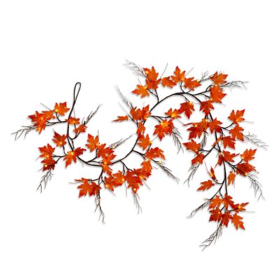 Pre-Lit Autumn Maple Artificial Fall 6&#39; Garland with Warm White LED Lights