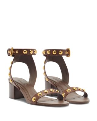 Women's Leather Studded Block Heel Sandals