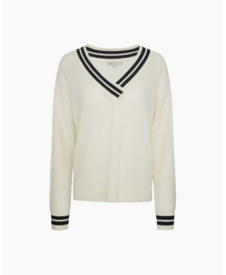  Deep V-neck Varsity Pullover Sweater