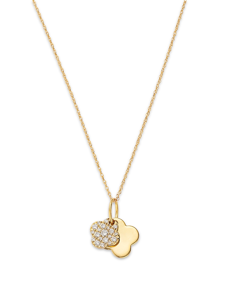 Bloomingdale's Fine Collection Diamond Clover Pendant Necklace In 14k Yellow Gold, 0.25 Tcw