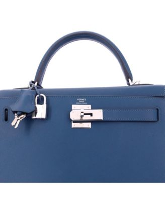 Kelly 28 Handbag Blue Madame with Palladium Hardware