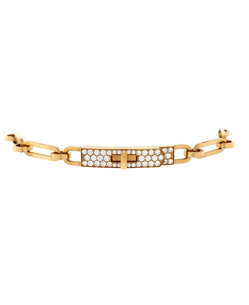 Pre-Owned Hermes Small Kelly Chaine Bracelet 18K Gold and Pave Diamonds