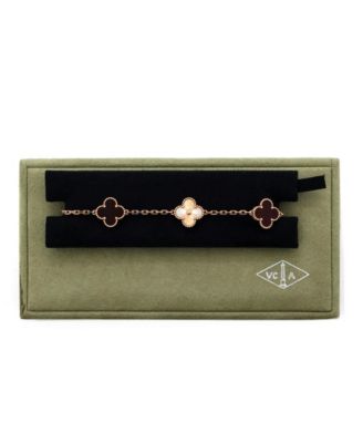  Vintage Alhambra 5 Motifs Bracelet Guilloche 18K Rose Gold and Carnelian