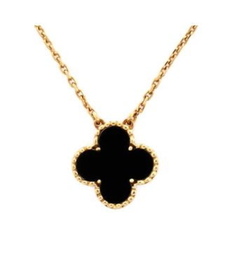  Vintage Alhambra Pendant Necklace 18K Gold and Onyx, 14.5 - 16.25"