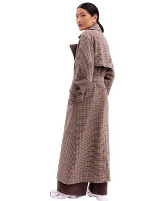  Multi Check Trench Belted Coat