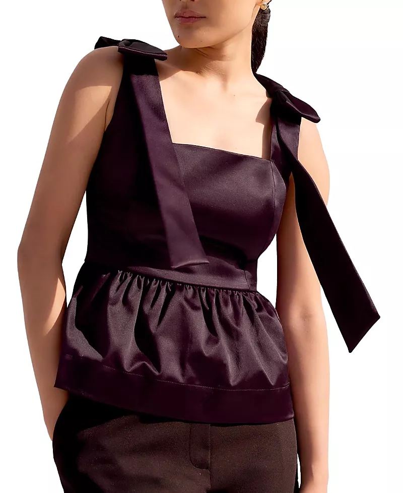 Ro & Zo Tie Shoulder Satin Top