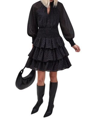  Dash Print Tiered Mini Dress