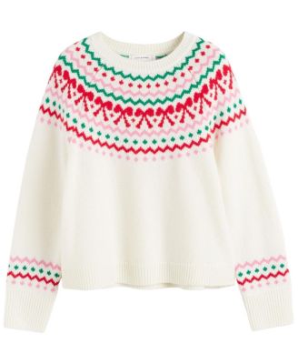 Women's Wool-Cashmere Bow Fair Isle Sweater