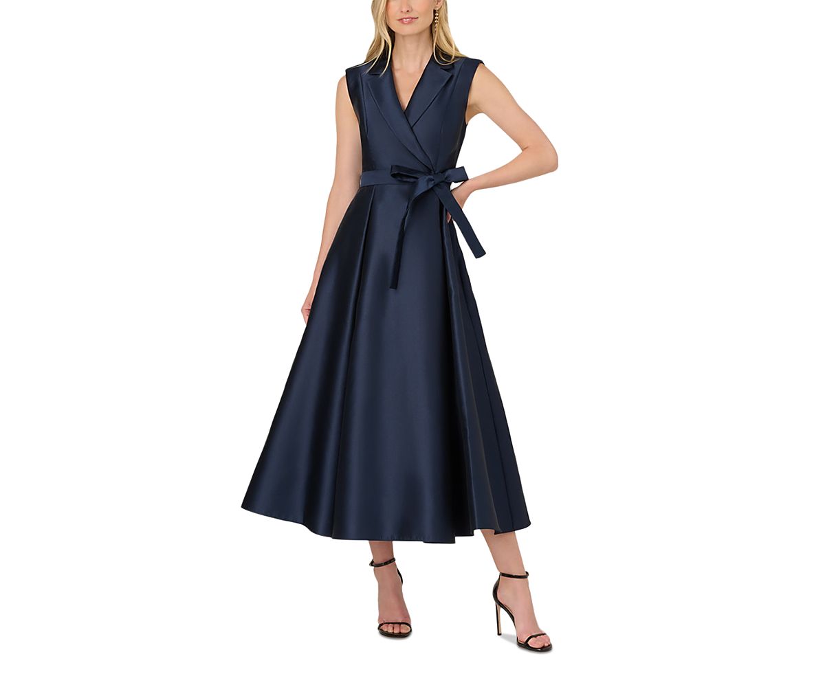 Adrianna Papell Lapel Mikado Dress