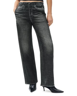 Miramar Fleece Pull On Wide Leg Sweatpant Jeans in Washed Black