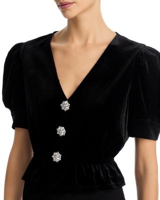 Velvet Crystal Bow Peplum Top - Exclusive