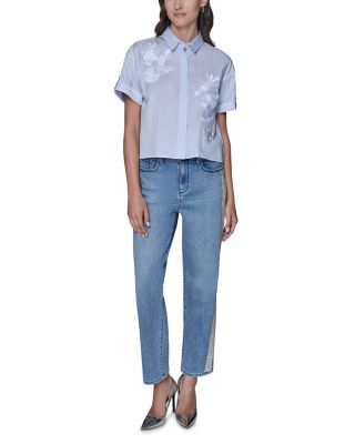 Stripe Floral Poplin Top 