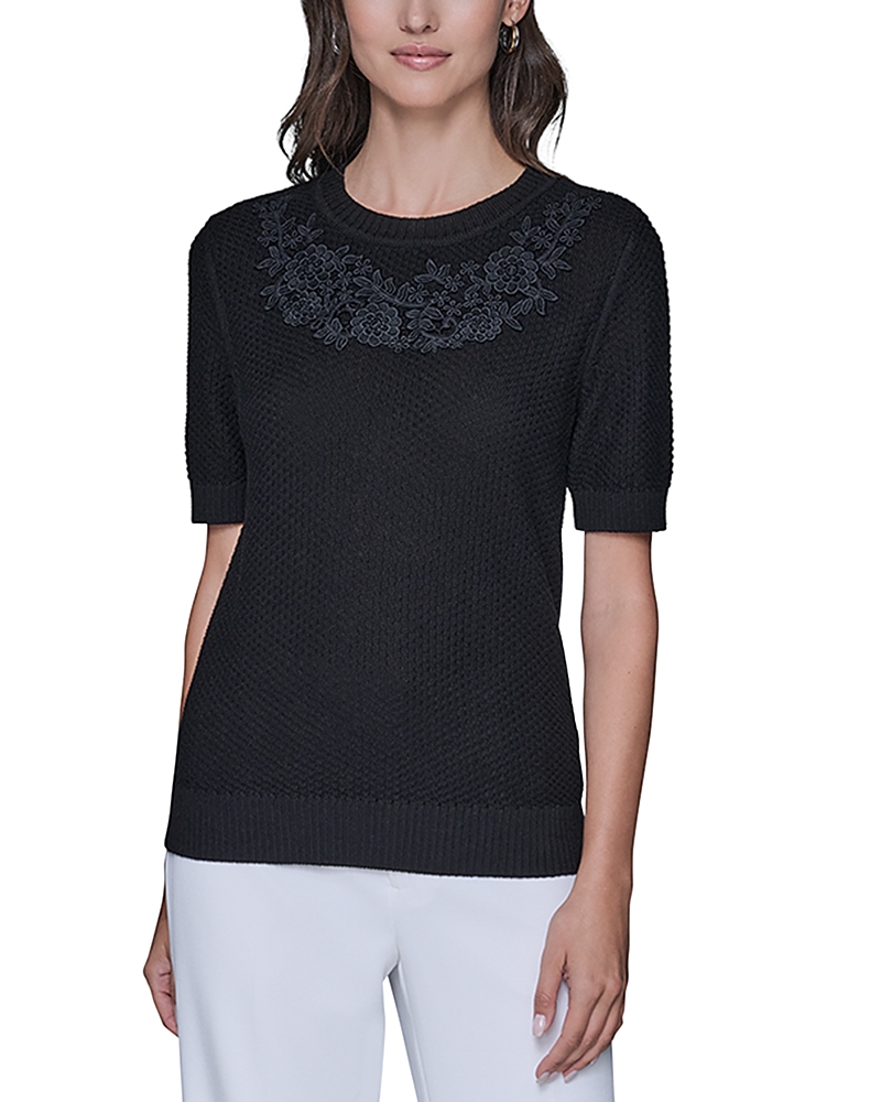 Karl Lagerfeld Floral Trimmed Sweater In Black