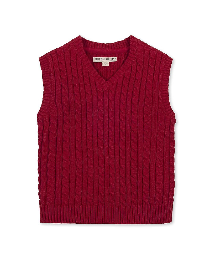 Hope & Henry Kids' Organic V-neck Cable Sweater Vest In Burgundy