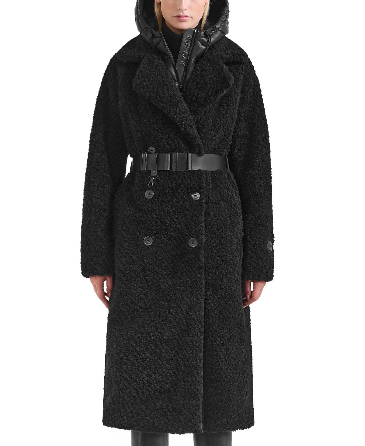 Rudsak Tina Long Teddy Jacket with Removable Puffer Hood