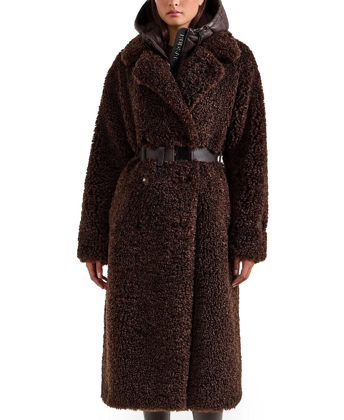 Rudsak Tina Long Teddy Jacket with Removable Puffer Hood