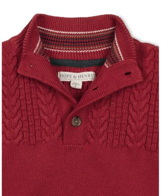 Boys' Organic Long Sleeve Mock Neck Sweater with Cable Yoke - Little Kid, Big Kid