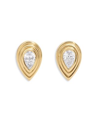 14K Yellow Gold Lab Grown Diamond Pear Groovy Stud Earrings