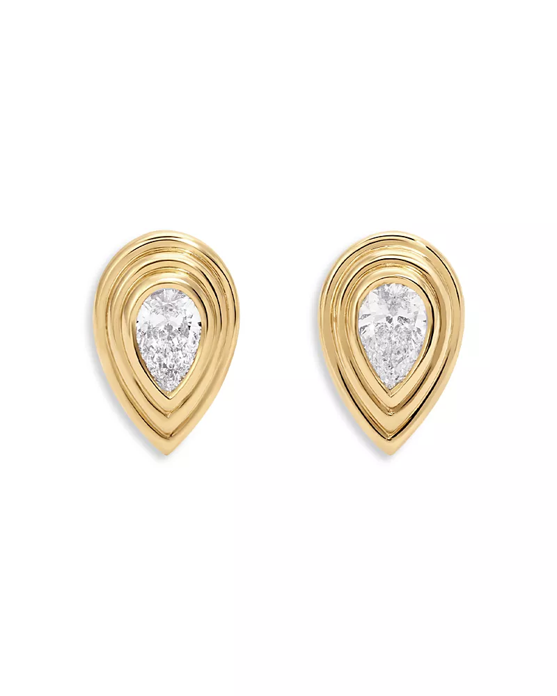 Adina Reyter 14K Yellow Gold Lab Grown Diamond Pear Groovy Stud Earrings