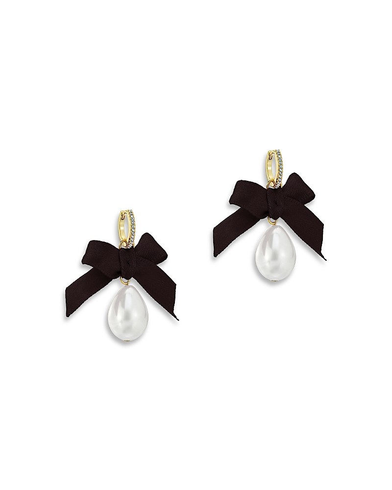 Ted Baker Riyya Ribbon Bow Imitation Pearl Huggie Drop Earrings, 0.9l In Black