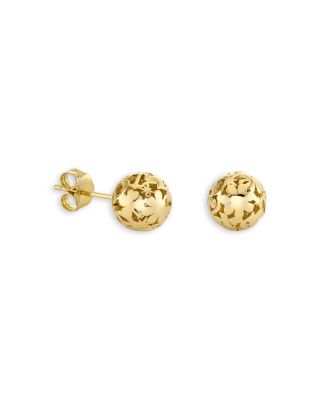 14K Yellow Gold Icon Wallpaper Ball Stud Earrings