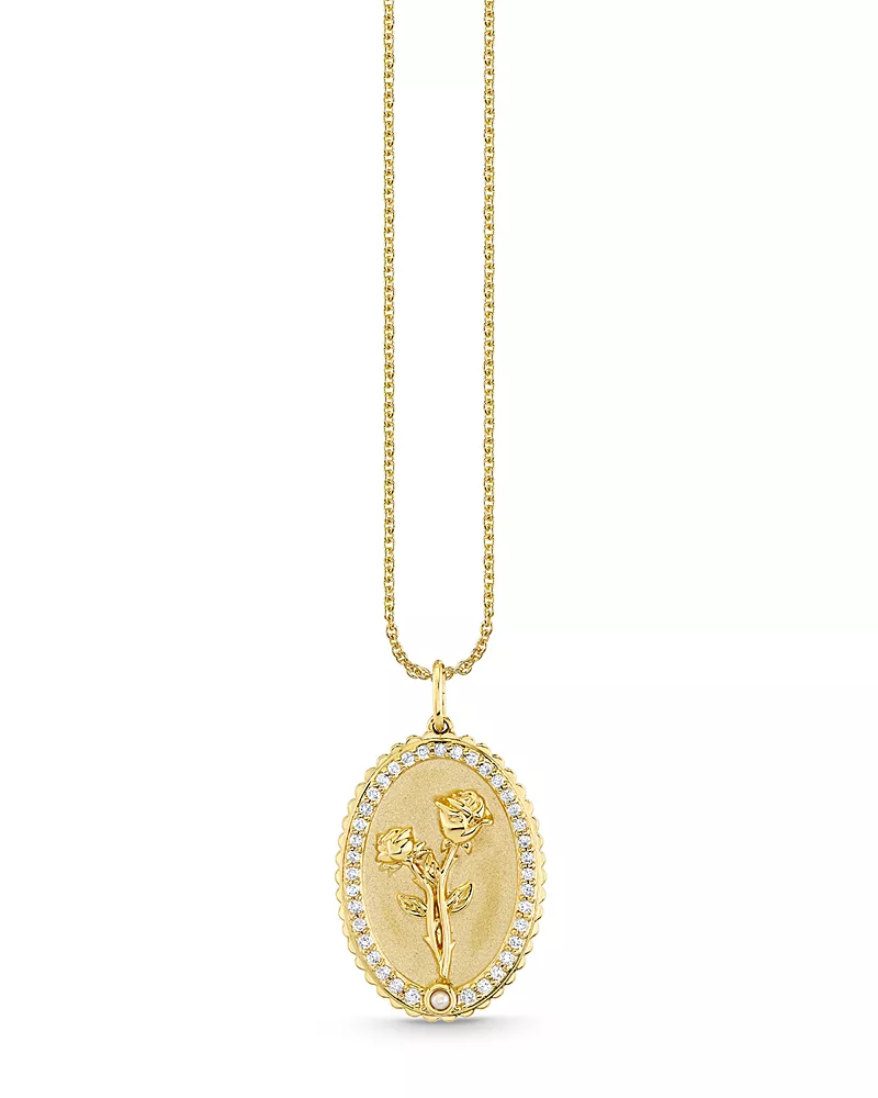 Sydney Evan 14K Yellow Gold Diamond & Freshwater Pearl June Birth Flower Charm Pendant Necklace, 16