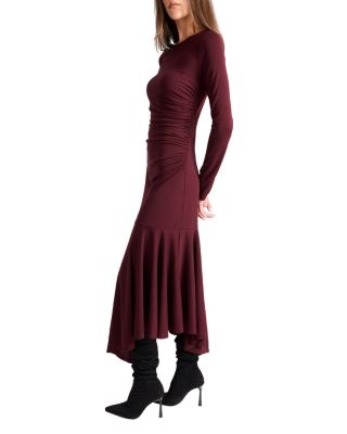 Abigail Long Sleeve Hi Lo Dress with Side Ruching in Fluid Jersey