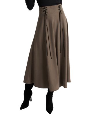ASTER Full Midi Skirt with Leather Lacing Detail