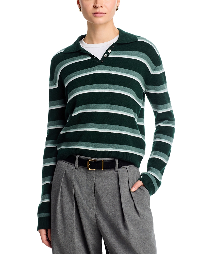 Leset Zoe Stripe Polo Sweater In Green